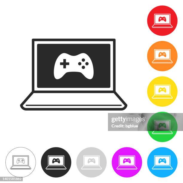 video game on laptop. icon on colorful buttons - console controller isolated stock illustrations