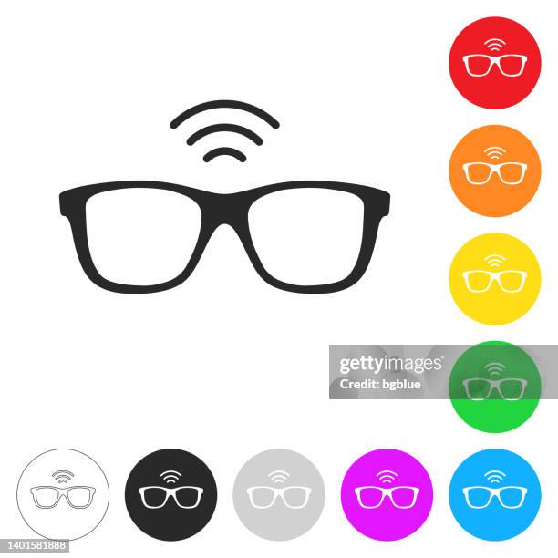 smart glasses. icon on colorful buttons - round eyeglasses clip art stock illustrations