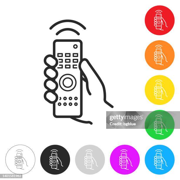 hand with remote control. icon on colorful buttons - holding remote control stock illustrations