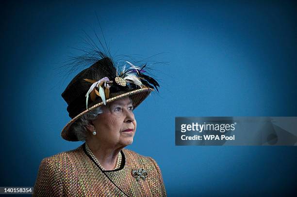 Queen Elizabeth II smiles as she opens the refurbished East Wing of Somerset House, on February 29, 2011 in London, England.