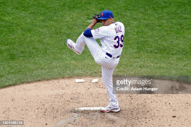 Edwin Diaz of the New York Mets pitches in during the ninth inning against the Washington Nationals at Citi Field on June 1, 2022 in New York City....
