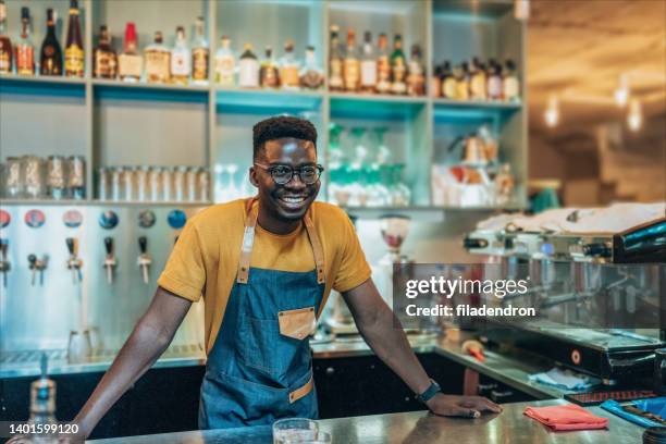 portrait of happy bartender - reopening ceremony stock pictures, royalty-free photos & images