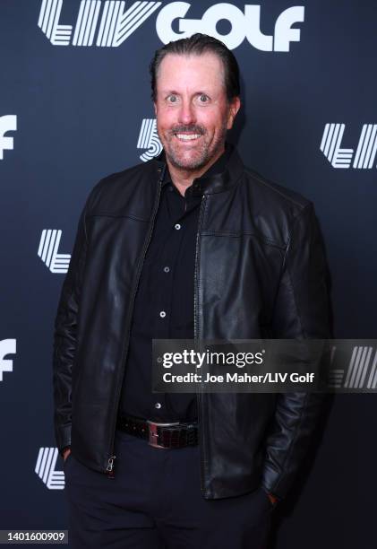 Phil Mickelson of the United States poses for a photograph on the red carpet prior to the LIV Golf Invitational - London Draft on June 07, 2022 in...