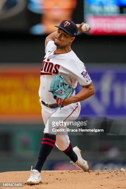 Chris Archer of the Minnesota Twins pitches against the Detroit Tigers on May 23, 2022 at Target Field in Minneapolis, Minnesota.