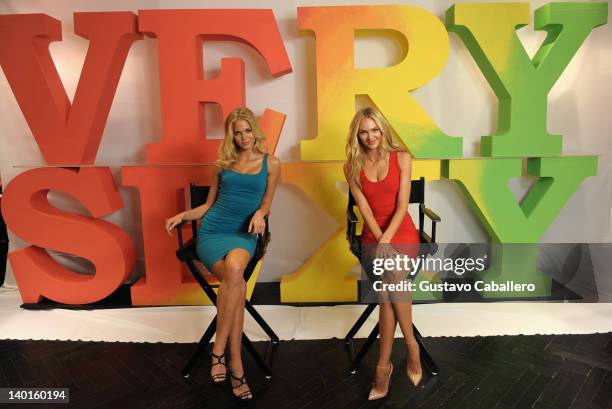 Erin Heatherton and Candice Swanepoel attend the first day of the Very Sexy Jet Tour at Victoria's Secret in Aventura Mall on February 28, 2012 in...