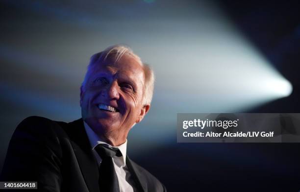 Greg Norman looks on prior to the LIV Golf Invitational - London Draft on June 07, 2022 in London, England.