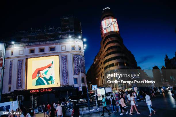 One of the works of photographer Barbara Allende Gil de Biedma, Ouka Leele, projected at night on the screens of Callao, on June 7 in Madrid, Spain....