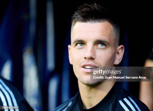 Giovani Lo Celso of Argentina looks on during the international friendly match between Argentina and Estonia at Estadio El Sadar on June 05, 2022 in...