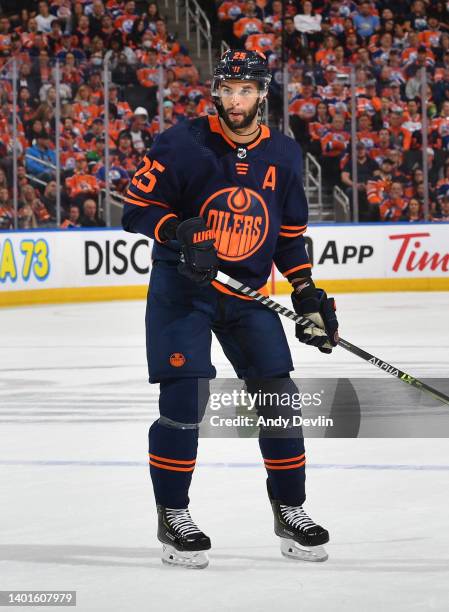 June 6: Darnell Nurse of the Edmonton Oilers skates during Game Four of the Western Conference Final of the 2022 Stanley Cup Playoffs against the...