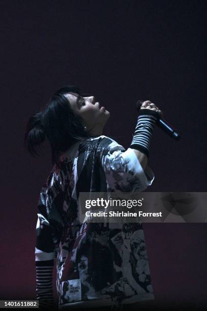 Billie Eilish performs at AO Arena on June 07, 2022 in Manchester, England.