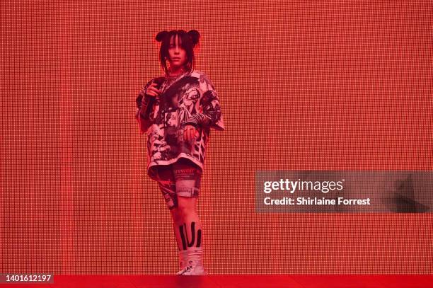 Billie Eilish performs at AO Arena on June 07, 2022 in Manchester, England.