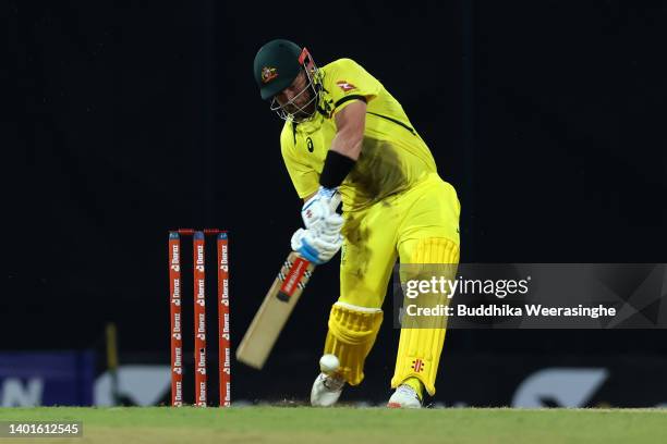 Australian batsman Aaron Finch bats during the 1st match in the T20 International series between Sri Lanka and Australia at R. Premadasa Stadium on...