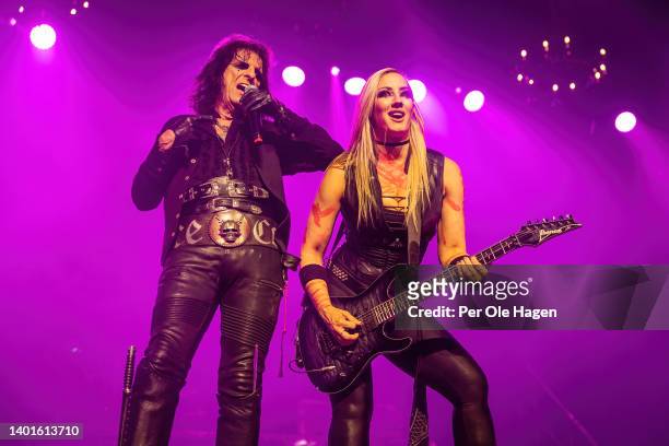 Alice Cooper and Nita Strauss perform on stage at Oslo Spektrum on June 07, 2022 in Oslo, Norway.