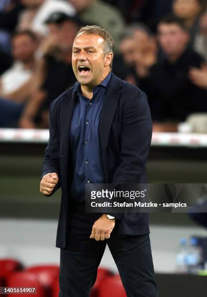 Head coach Hansi Flick of germany during the UEFA Nations League League A Group 3 match between Germany and England at Allianz Arena on June 07, 2022...
