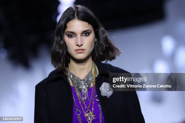 Model walks the runway at the Chanel Metiers D'Art Fashion Show on June 07, 2022 in Florence, Italy.