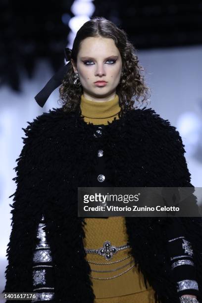 Model walks the runway at the Chanel Metiers D'Art Fashion Show on June 07, 2022 in Florence, Italy.