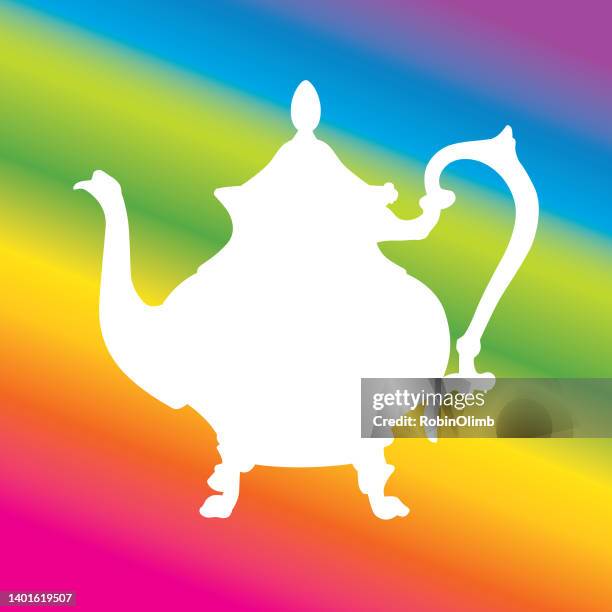 rainbow background tea pot icon - tea kettle stock illustrations