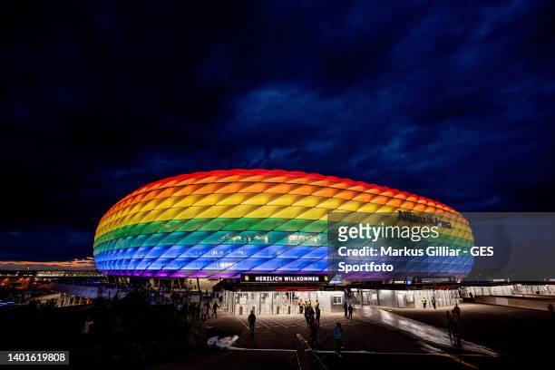General view outside the stadium with rainbow colours during the UEFA Nations League League A Group 3 match between Germany and England at Allianz...