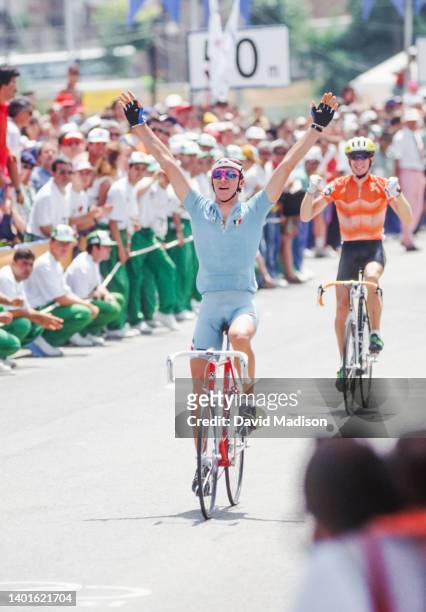 Fabio Casartelli of Italy wins the Men's Cycling Road Race in Sant Sadurní d'Anoia near Barcelona on August 2, 1992 during the 1992 Summer Olympics...