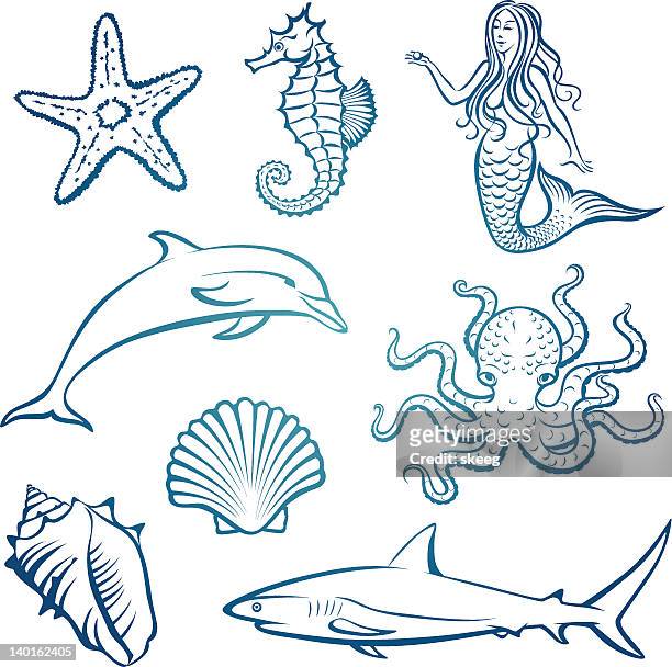 sea creatures - mermaid 幅插畫檔、美工圖案、卡通及圖標