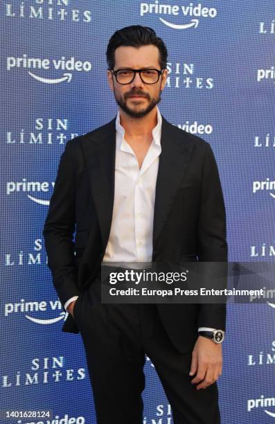 Alvaro Morte, Simon West and Rodrigo Santoro attend the premiere of Prime Video's new series, 'Sin limites', which will be screened at the Callao...