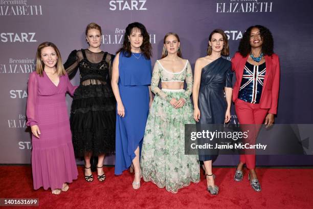 Alison Hoffman, Romola Garai, Karen Bailey, Alicia von Rittberg, Jessica Raine, and Kathryn Busby attend STARZ's "Becoming Elizabeth" New York...