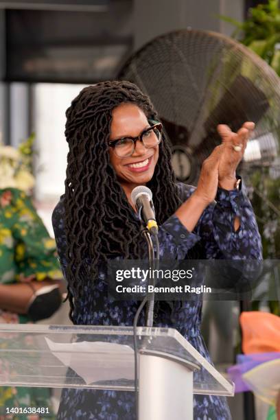 Audra McDonald speaks during 'Black Women On Broadway' at Empire Hotel Rooftop on June 06, 2022 in New York City.
