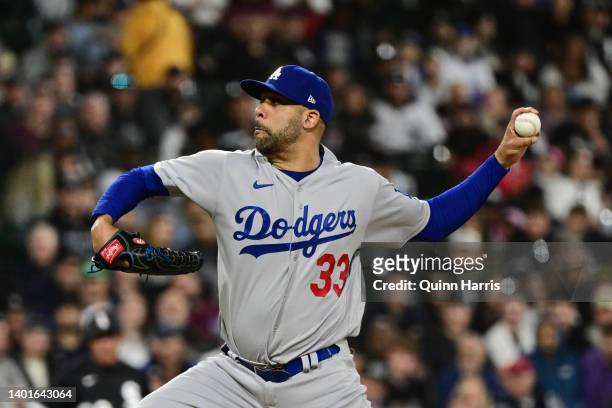 David Price of the Los Angeles Dodgers pitches in the sixth inning against the Chicago White Sox at Guaranteed Rate Field on June 07, 2022 in...