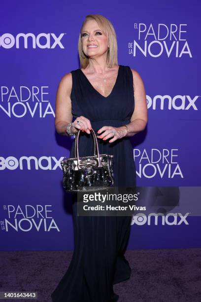 Erika Buenfil poses during the violet carpet of 'Father Of The Bride' at Hacienda Los Morales on June 07, 2022 in Mexico City, Mexico.