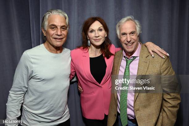 Actors Tony Danza, Marilu Henner and Henry Winkler visit Stars at SiriusXM Studios on June 07, 2022 in New York City.