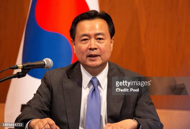 South Korean First Vice Foreign Minister Cho Hyun-dong attends a joint press conference with his counterparts U.S. Deputy Secretary of State Wendy...