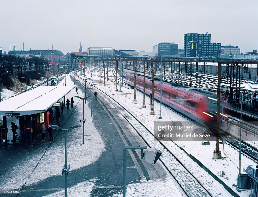 Copenhagen's station with snow.