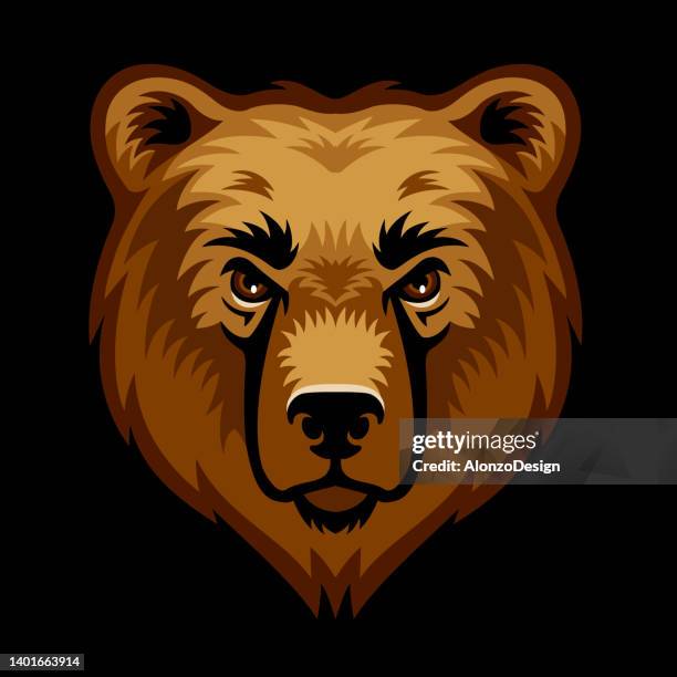 brown bear head logo. mascot creative design. black background. - romania bear stock illustrations