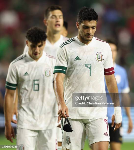 Raúl Jiménez of Team Mexico during an international friendly match at State Farm Stadium on June 02, 2022 in Glendale, Arizona. Uruguay defeated...