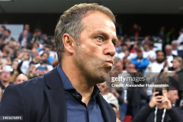 Hans-Dieter Flick, head coach of Germany looks on during the UEFA Nations League League A Group 3 match between Germany and England at Allianz Arena...