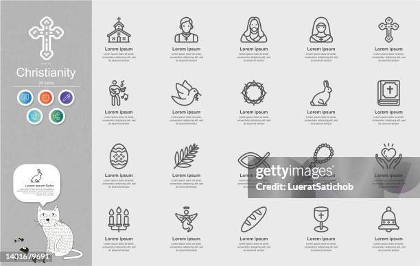 christianity line icons inhalt infografik - lord line stock-grafiken, -clipart, -cartoons und -symbole