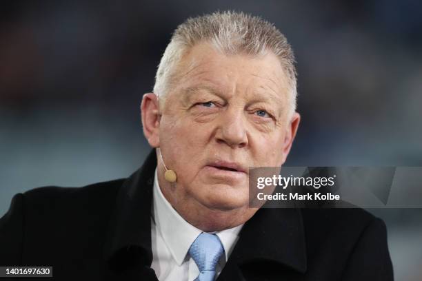 Commentator and General Manager of the Canterbury-Bankstown Bulldogs Phil Gould looks on during game one of the 2022 State of Origin series between...