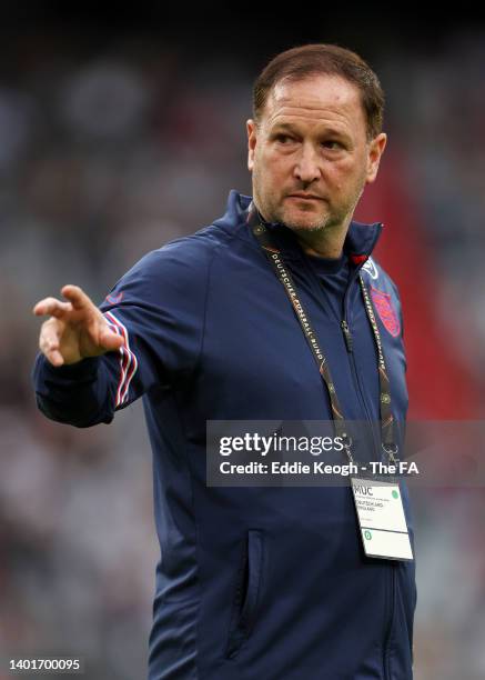 Steve Holland, Assistant Manager of England reacts during the UEFA Nations League League A Group 3 match between Germany and England at Allianz Arena...