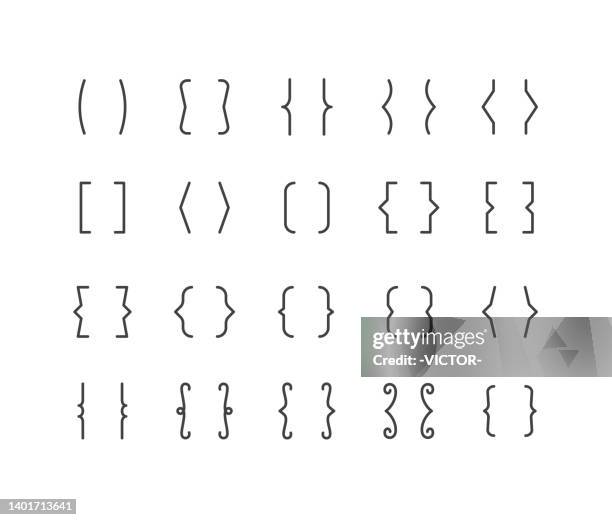 curly brackets icons - classic line series - curly alphabet stock illustrations