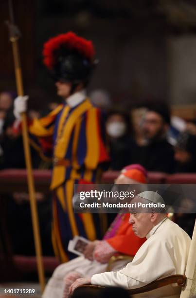 Pope Francis participates in the Holy Mass of Pentecost celebrated by Cardinal Giovanni Battista Re, Dean of the College of Cardinals, in St. Peter's...