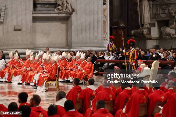 Pope Francis participates in the Holy Mass of Pentecost celebrated by Cardinal Giovanni Battista Re, Dean of the College of Cardinals, in St. Peter's...