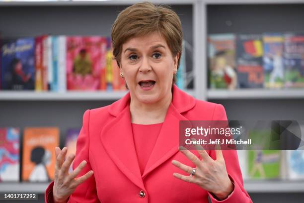 First Minister Nicola Sturgeon meets pupils and staff at Prestwick Academy who took part in the First Minister’s Reading Challenge on June 8, 2022 in...