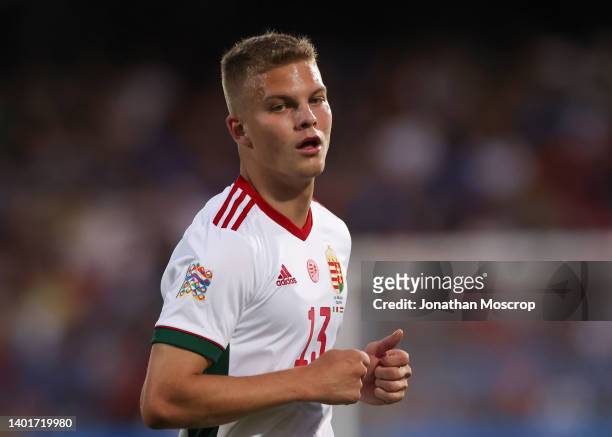 Andras Schafer of Hungary reacts during the UEFA Nations League League A Group 3 match between Italy and Hungary on June 07, 2022 in UNSPECIFIED,...