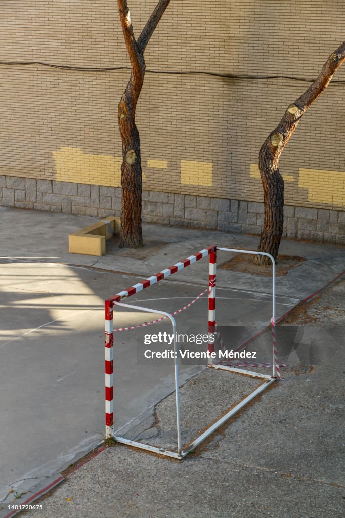 Handball / indoor soccer goal in a school