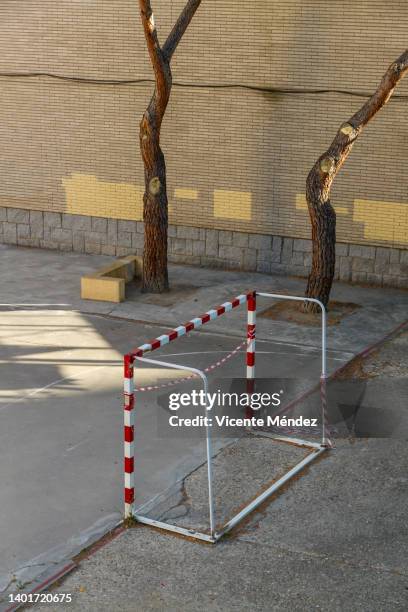 handball  / indoor soccer goal in a school - sports centre exterior stock pictures, royalty-free photos & images