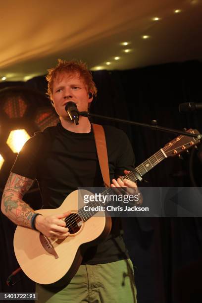 Ed Sheeran performs on stage during the Ruth Strauss Foundation's #RockforRuth event at The Wormsley Estate on June 07, 2022 in Stokenchurch, England.