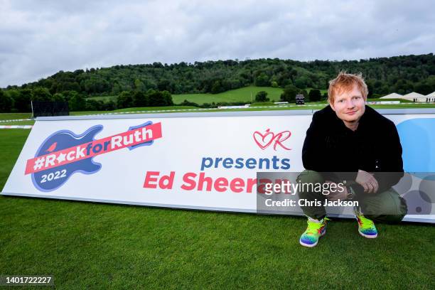 Ed Sheeran poses for photographs during the Ruth Strauss Foundation's #RockforRuth event at The Wormsley Estate on June 07, 2022 in Stokenchurch,...