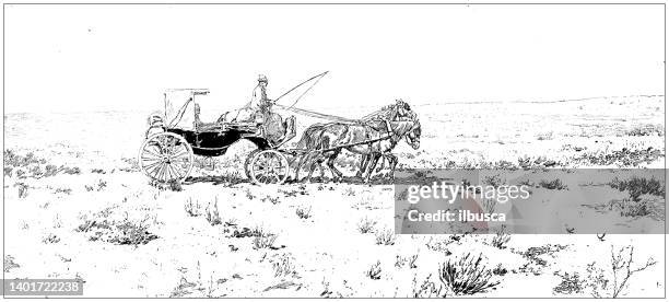 antique illustration: tunisia, carriage in the desert - desert buggy stock illustrations