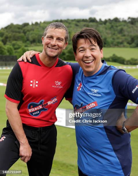 Bear Grylls and Michael McIntyre during the Ruth Strauss Foundation's #RockforRuth event at The Wormsley Estate on June 07, 2022 in Stokenchurch,...