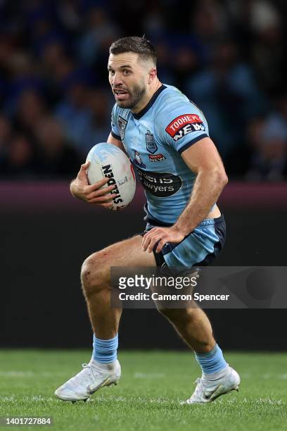 James Tedesco of the Blues /rduring game one of the 2022 State of Origin series between the New South Wales Blues and the Queensland Maroons at Accor...